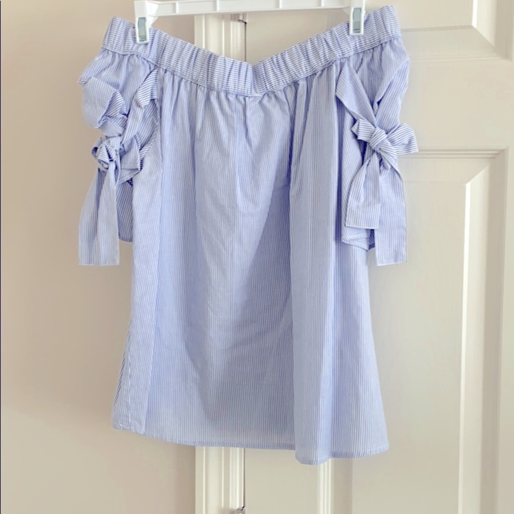 Blue and white off the shoulder top